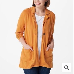 Cuddl Duds Lightweight Comfort Blazer with Patch Pockets Gold Ochre 2X